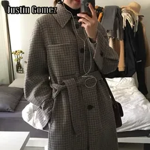 Женское зимнее элегантное клетчатое классическое утолщенное теплое длинное пальто, верхняя одежда, пальто