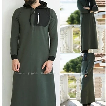 Abaya Men Arabic Long Sleeve Hoodies Muslim Dress Kaftan Saudi Arabia Islamic Clothing Men Pakistan Ethnic Thobe Jubba Robe Tops