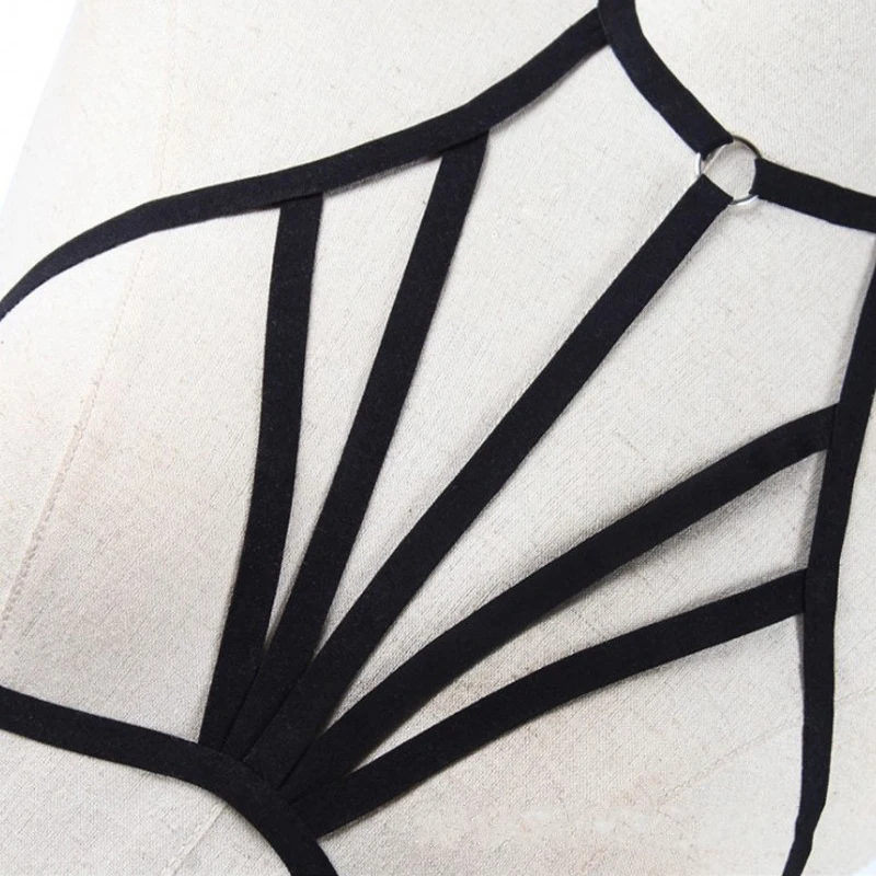 Soutien-gorge Harnais Burlesque élastique Noir - Pentagramme étoile - Taille Unique