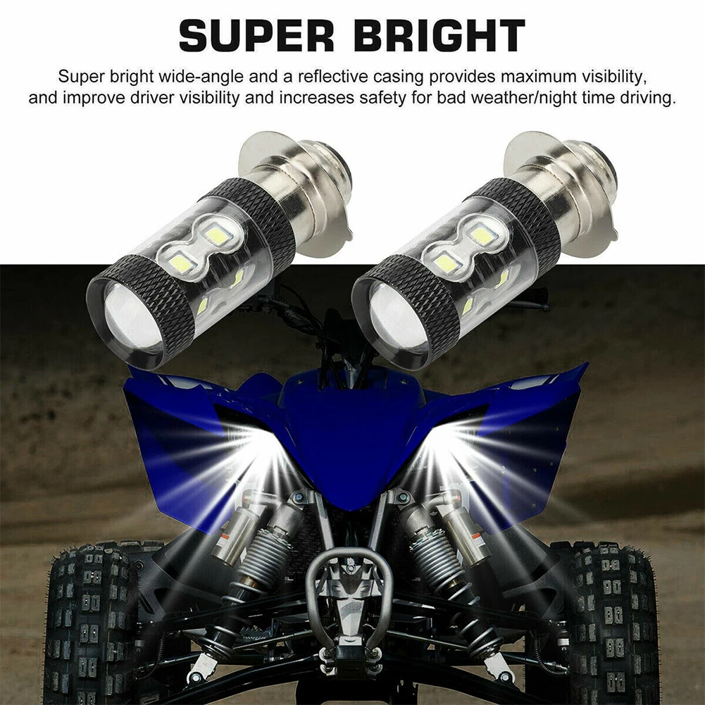 2pcs P15D H6 LED Motorcycle Bike Moped Scooter ATV Headlight Bulb White 6000K Motorbike DRl Daytime Light For Yamaha