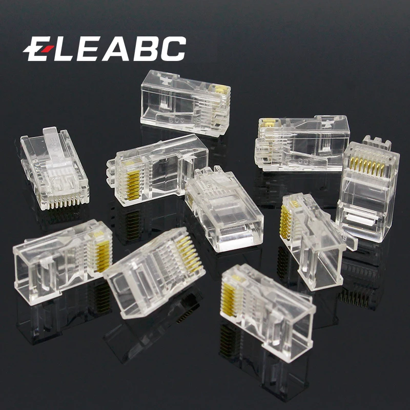 신제품 크리스탈 헤드 RJ45 CAT5 CAT5E 모듈러 플러그, 골드 도금 네트워크 커넥터, 100 개