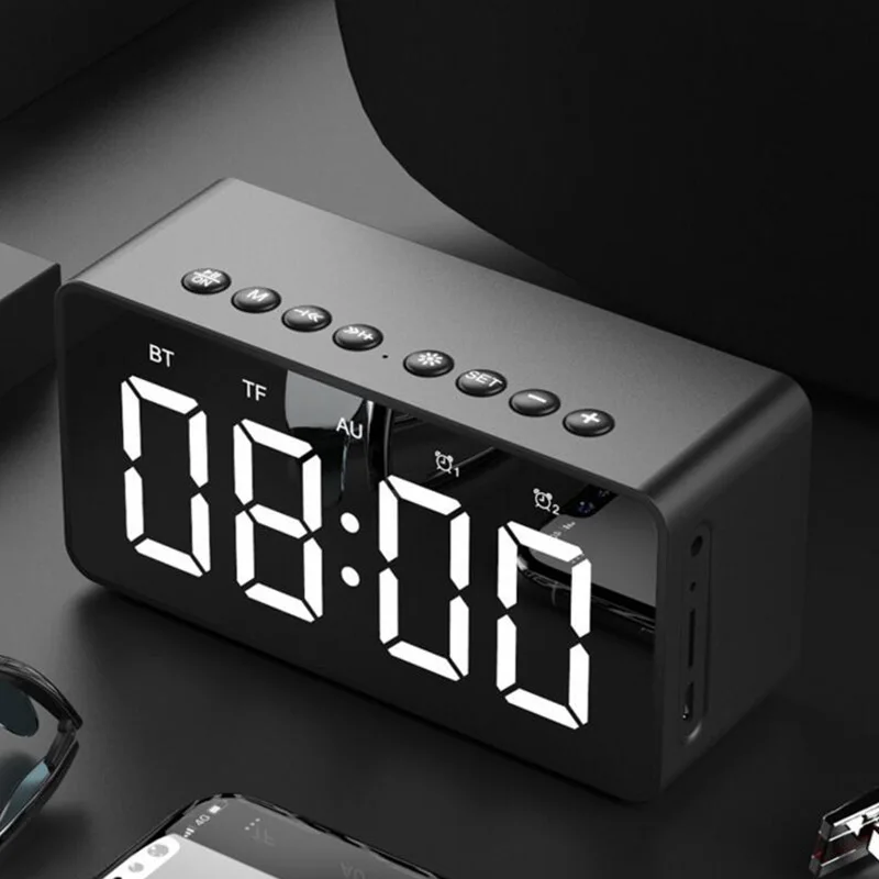 

AEC Multifunctional Portable Bluetooth Alarm Clock Speaker With Bluetooth/ TF Card/ AUX Mode LED Digital Table Clock Home Decor