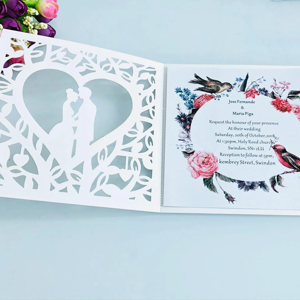  Laser Hollow Embossing Wedding Invitations Groom Bride Greeting Card Love Sweet Wedding Marriage En - 4000287379401