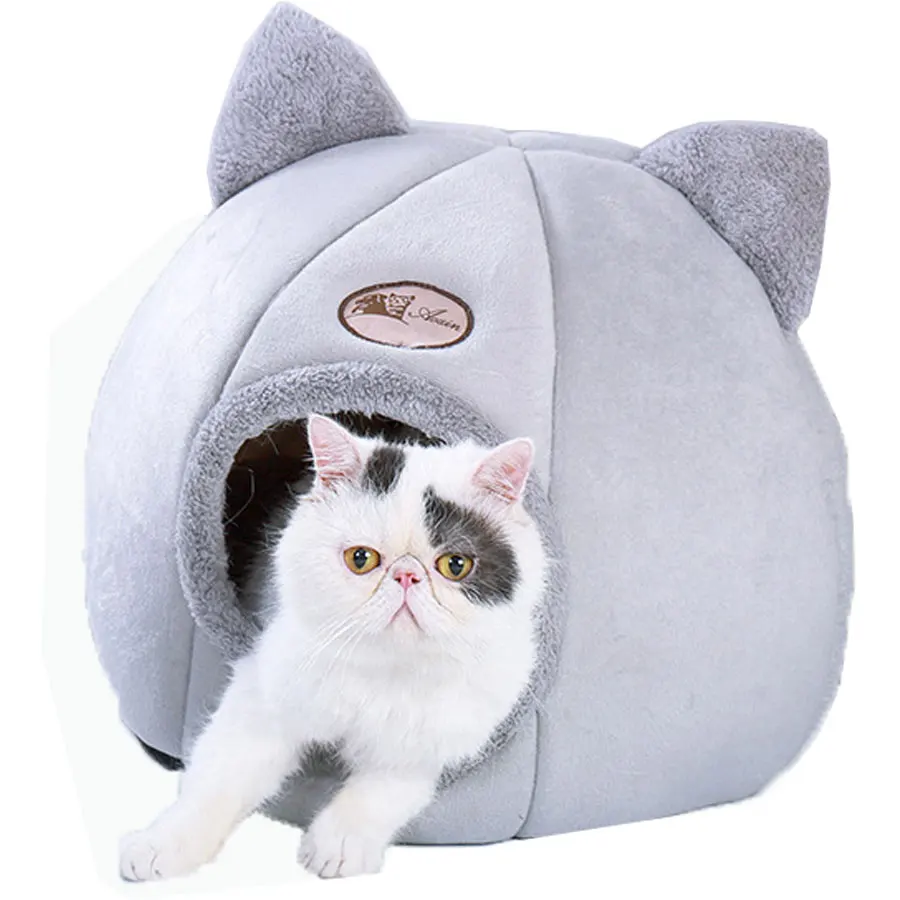 Pet Cat Bed house plush Winter Warming Cat bed cave indoor Cozy Puppy Cat Bed nest dog Kennel with Removable Soft Mat Cushion
