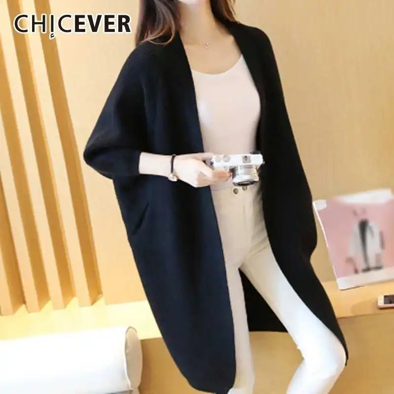 CHICEVER Spring Women Cardigans Sweater Batwing Sleeve Patchwork Pockets Loose Oversize Knitting Sweaters 2020 Fashion New |