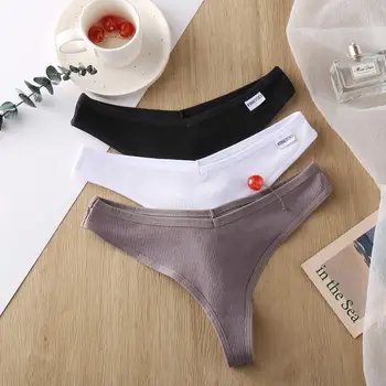 

Women Underwear Sexy Panty Female Underpants Thong Solid Color Pantys Lingerie Fashion Design G-string Panties Cotton 3PCS/Set