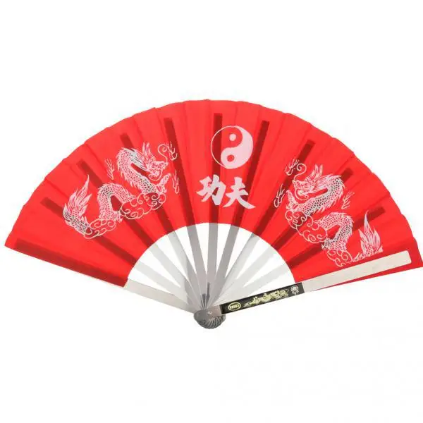 Flexible Chinese Kung Fu Martial Arts Tai Chi Sports Dragon Stainless Steel Frame Fan Red