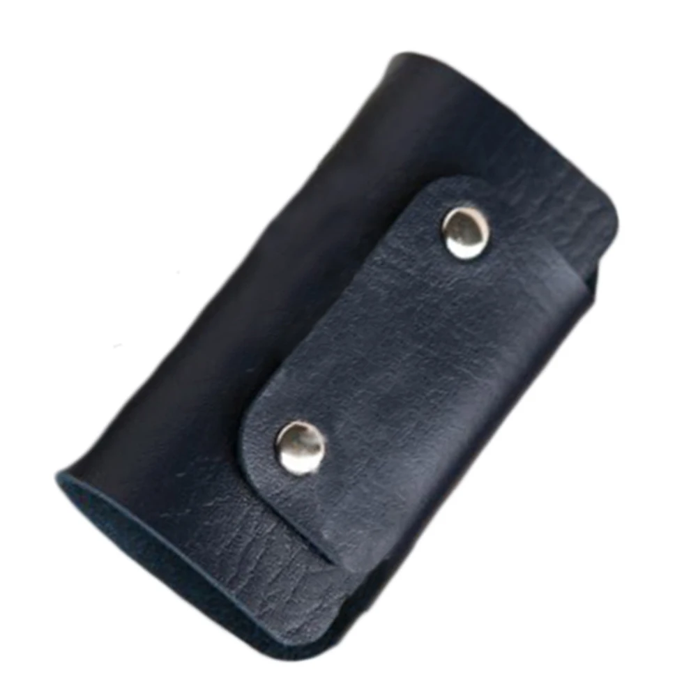 navy 1 PC Portable Leather Housekeeper Holders Car Keychain Key Holder Bag Case Unisex Wallet Cover Simple Solid Color Storage Bag - Цвет: navy