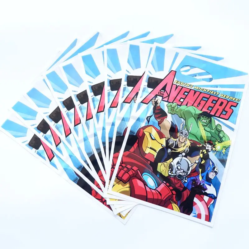 Avengers 10 шт./лот с темой С Днем Рождения вечерние Подарочный пакет вечерние украшения Пластик конфетная сумка там мешок с подарками для малышей праздничные вечерние поставки - Цвет: Avengers
