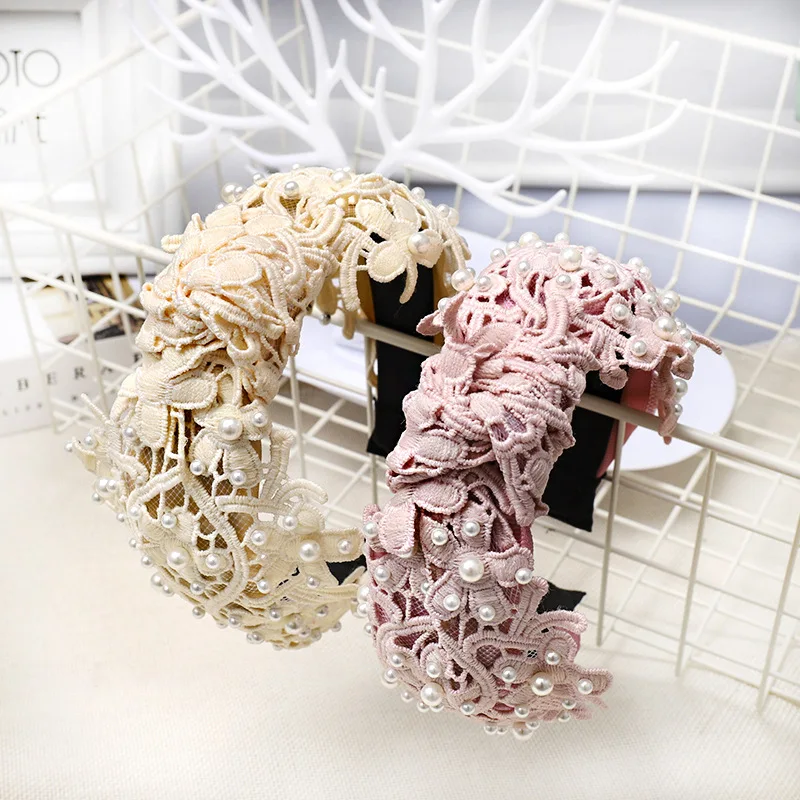 Korean Boutique Hairband Elegant Openwork Flower Pearl Headband Women Girls Hair Head Hoop Bands Accessories Scrunchy Hairbands