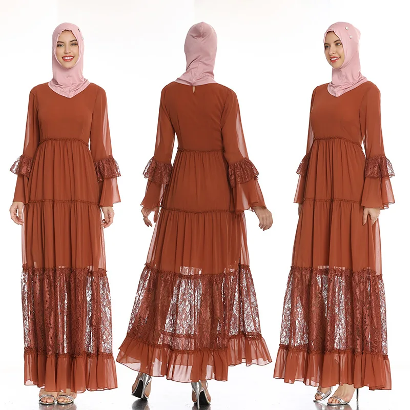 Мусульманское женское платье Abaya шифоновое кружевное арабское кимоно Jubah Дубай