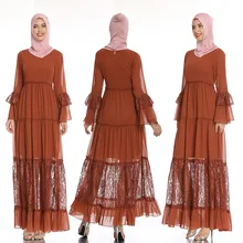 Мусульманское женское платье Abaya шифоновое кружевное арабское