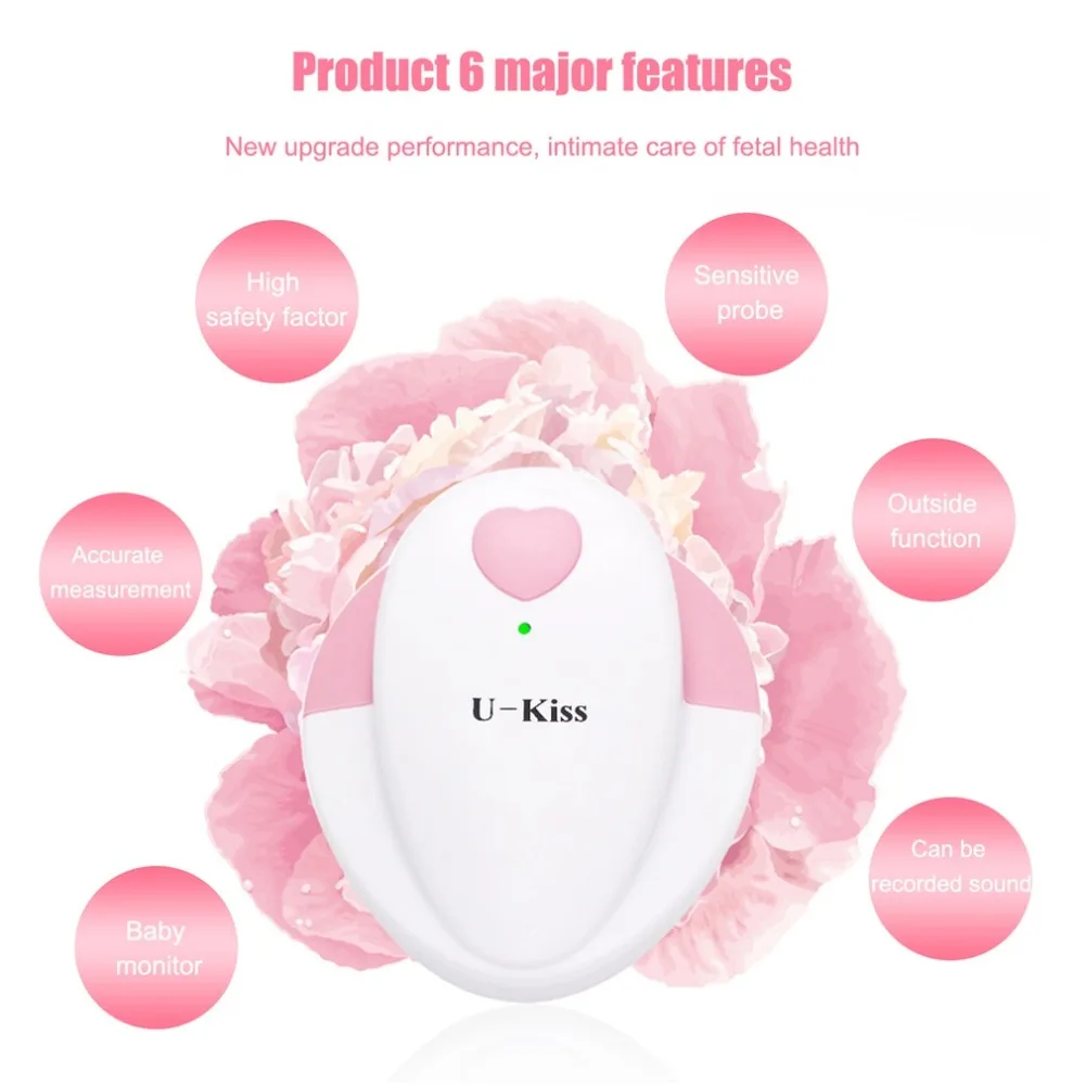 

HOT Pink Safe & Portable Baby Fetal Doppler Angel Sound Heart Rate Monitor Detector with Headphone Ideal for Home Use