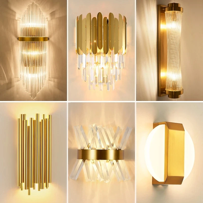 Modern kristal altın iç mekan duvar ışığı yatak odası başucu salon  dekorasyon LED aplik lamba banyo ev duvar lambası - AliExpress