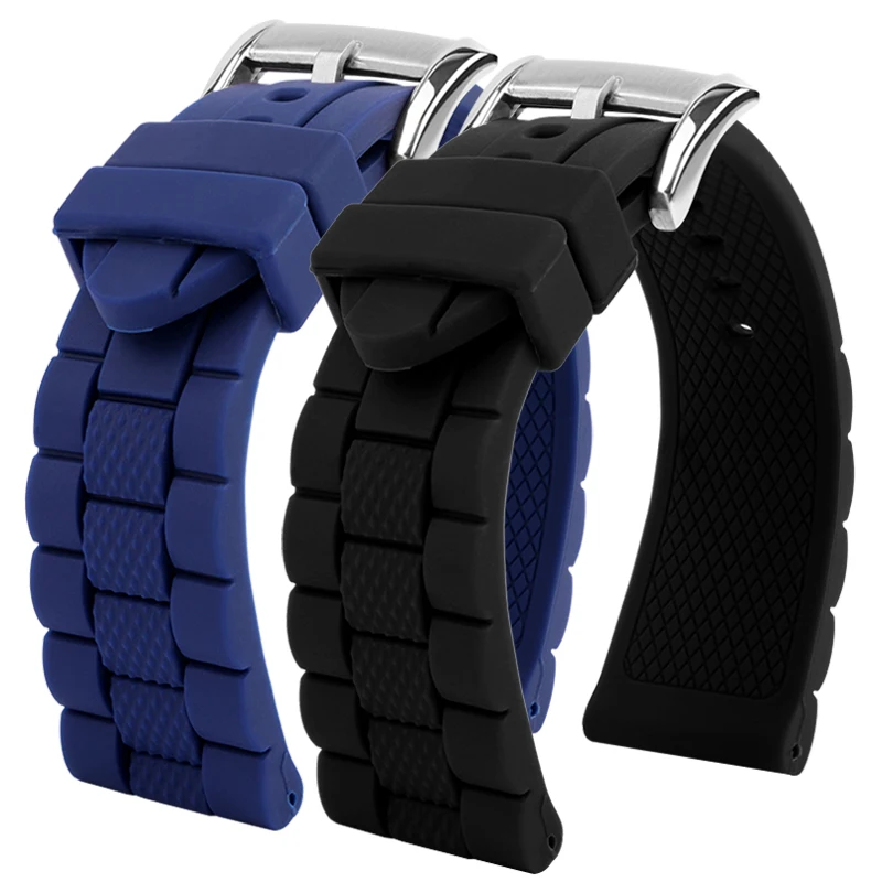 Silicone Waterproof Watchband - Black & Blue Angel Design, 20/23mm Strap