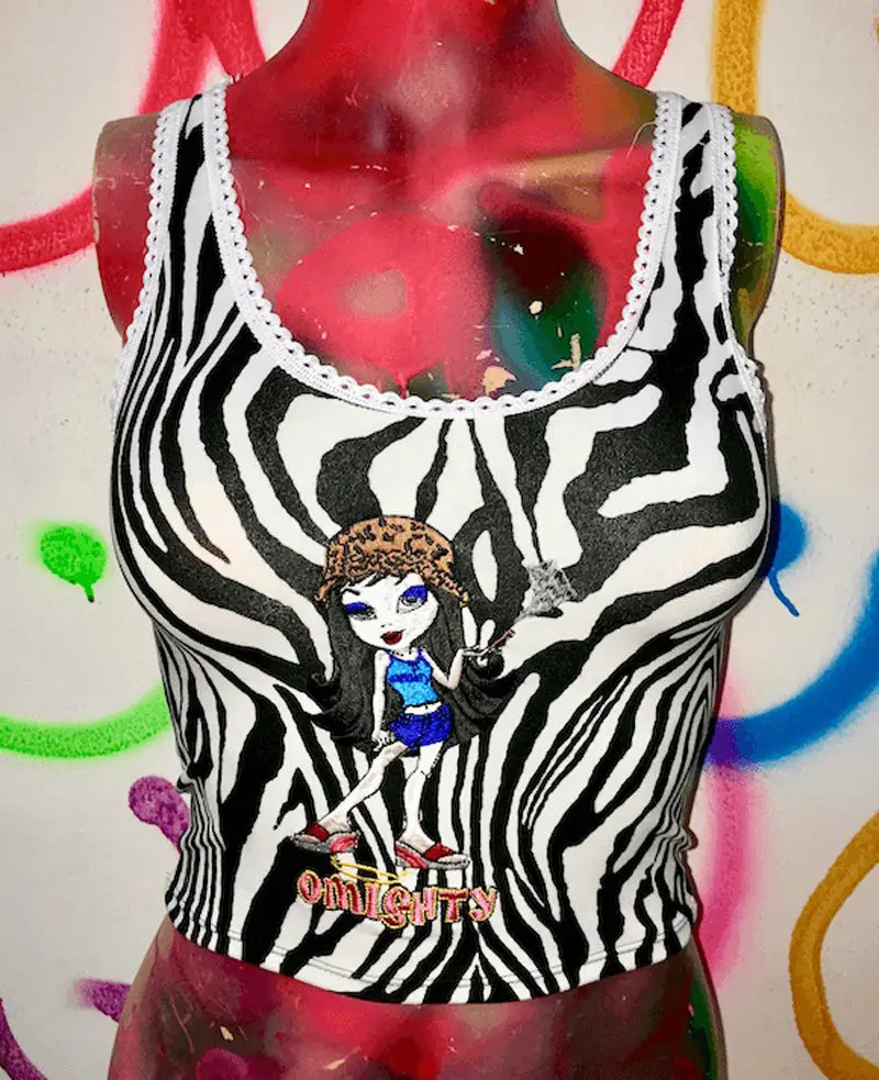 Harajuku Omighty Zebra Bratitude топ на бретелях для женщин в стиле панк девочек с вышивкой