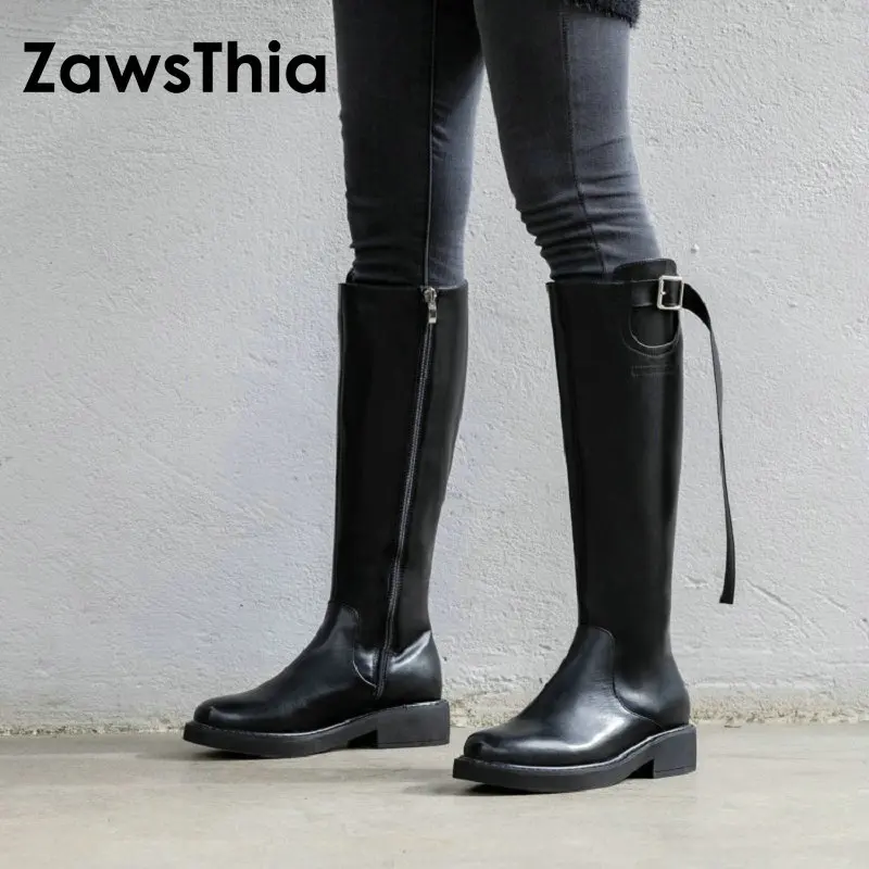 ZawsThia/2019 г. зимние Роскошные Брендовые женские сапоги из натуральной кожи Прямая