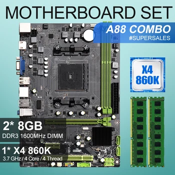

A88 AMD chipset motherboard desktop motherboard set with AMD Athlon X4 860K 3.7 GHz 4 Core 16GB = 2* 8GB DDR3 1600MHz DIMM