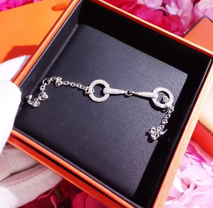

Hot 925 Sterling Silver Jewelry For Women pig nose bracelet horseshoe chain link bracelet full of zircon famous brand jewelry