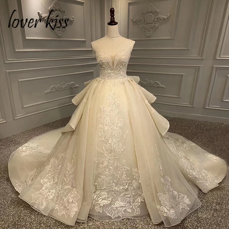 

Lover Kiss Vestido De Noiva Real Photo Luxury Wedding Dresses Bridal Ball Gowns Sweetheart Lace Appliques Wedding Gowns Custom