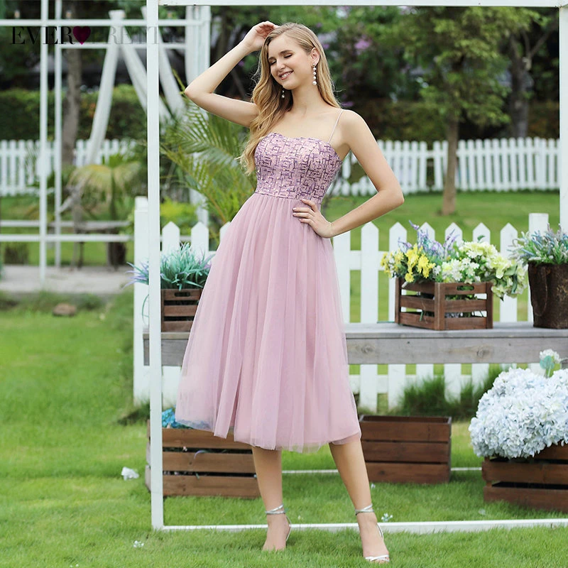 US $31.87 Short Prom Dresses 2020 Ever Pretty Ep00569 Young Fashion A Line Spaghetti Straps Sequin Party Gowns Tea Length Vestidos Cortos