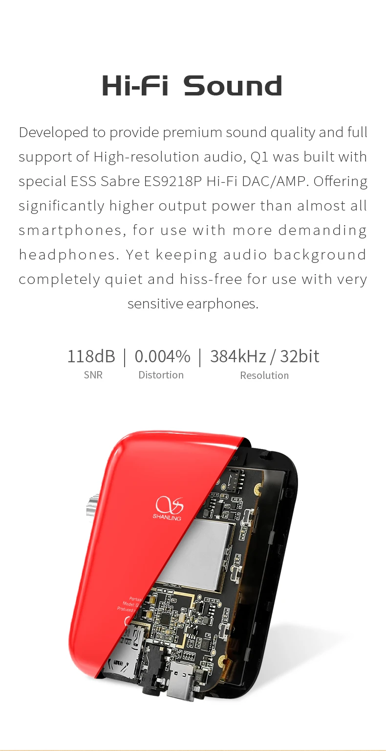 SHANLING Q1 ES9218P Hi-Res Bluetooth HIFI DAP Portable Music MP3 Player USB DAC DSD AMP LDAC APTX 32bit/384kHz