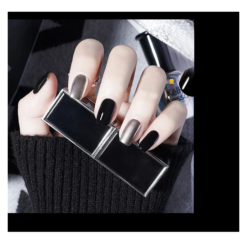 24pcs Long Square False Nails Black Silver Jump Color Press On UV Wearing Bright Sexy Trend Manicure Nail Decoration | Красота и