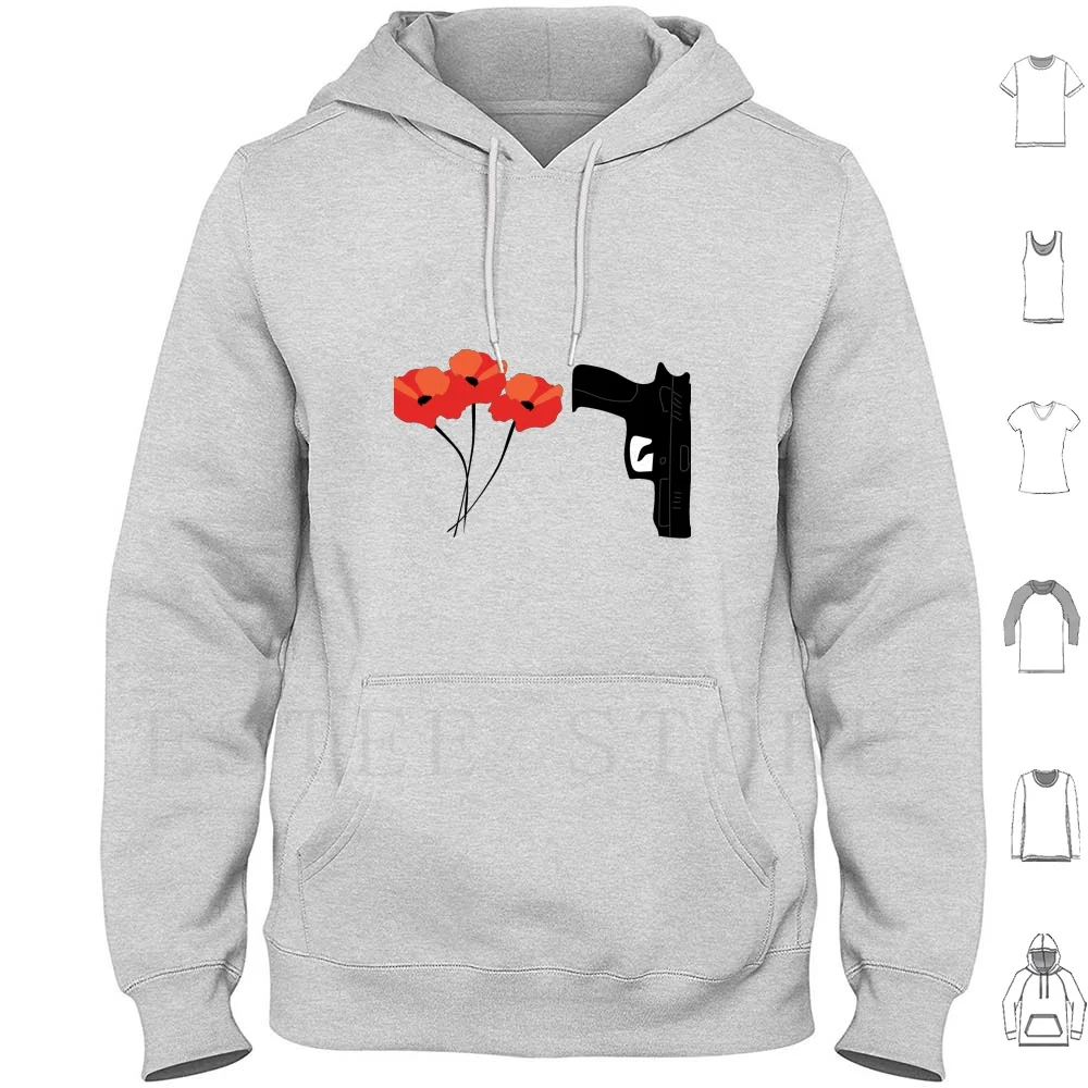 Poppies And A Gun Felpe Con Cappuccio A Maniche Lunghe Flower Gun Cool Color Taughul Fun Poppies Red