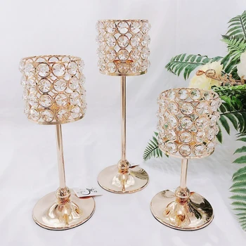 

European New Style Gold Silver Crystal Candlestick Tables Living Room Party Prom Home Decoration Wedding Supplies Candle Holder