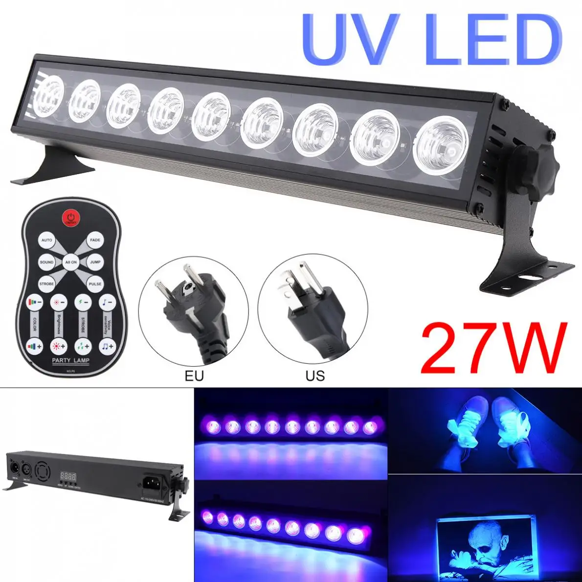 

UV stage light LED Purple laser light club disco lighting for Halloween party Voice Control purple stage effect lights 9 LEDs