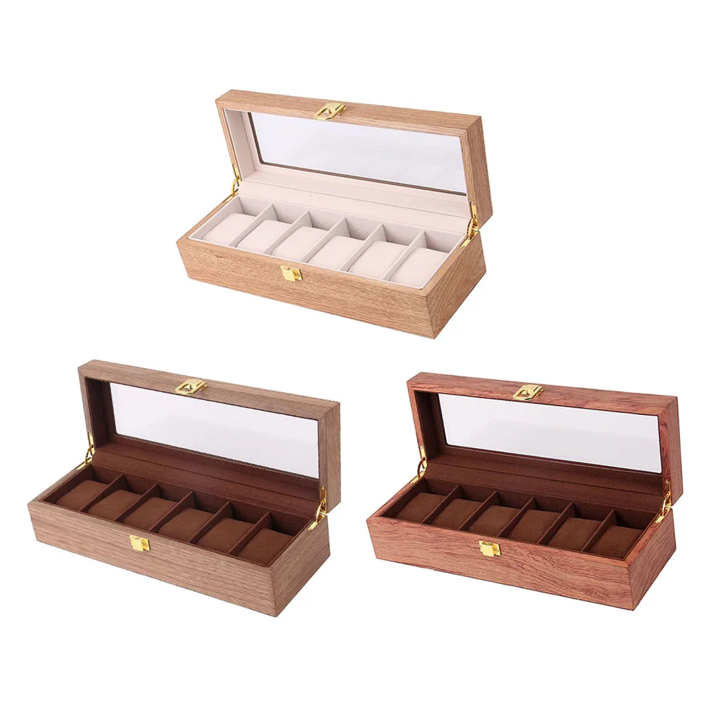 6 Slot Luxury Simple Watch Box Display Case Organizer Top Glass Jewelry Storage Box for Women Men Gift