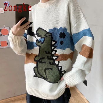 Zongke 2020 New Spring Little Monster Casual Sweater Men Slim Fit Knitted Pullover Men Fashion