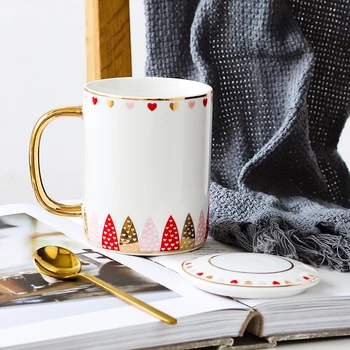 

Nordic Mug Creative Modern Ceramic Mug Gold with Spoon with Lid Personalized Fashion Kubek Do Kawy Office Tea Coffee Mug MM60MKB