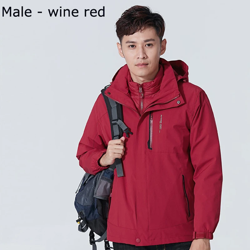 MenRed wine Новинка, зимняя мужская и женская ветровка 3 в 1, уличная походная куртка, флисовая куртка для кемпинга, куртка для велоспорта, спортивная куртка с капюшоном - Цвет: MenRed wine