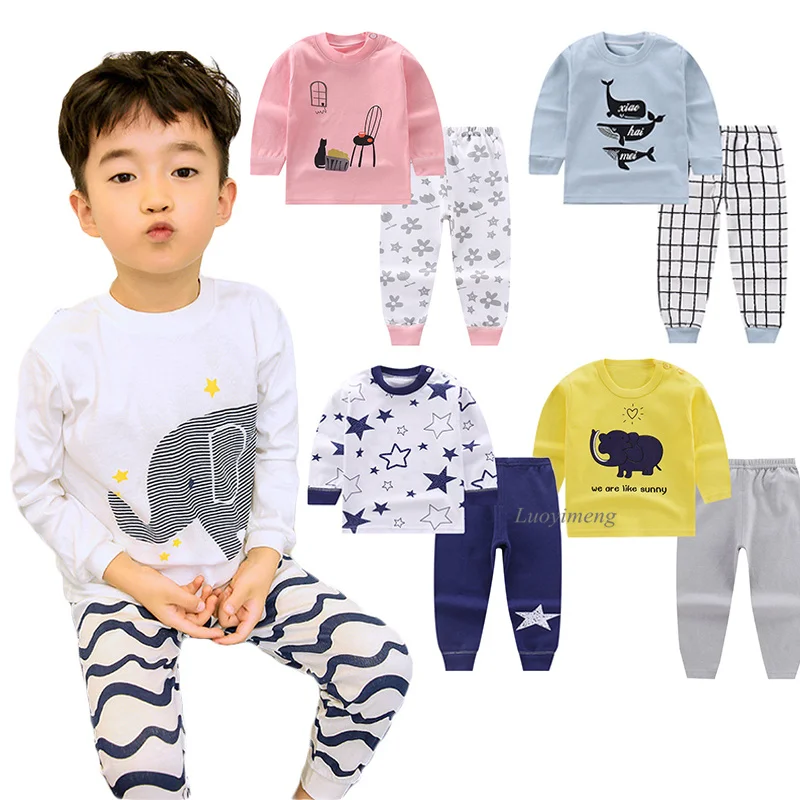 2 шт. Детские хлопковые Пижамные комплекты с длинным рукавом|Комплекты пижам| |