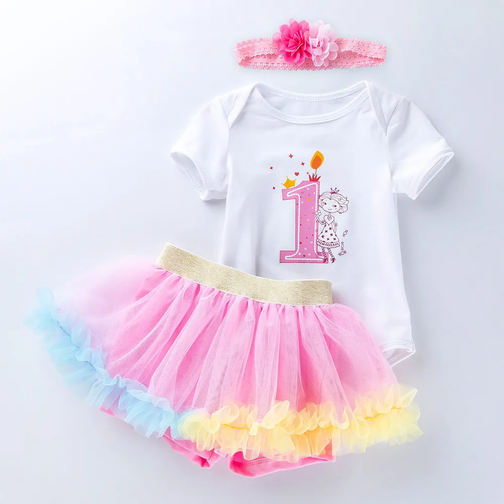 

1 Year Girl Baby Birthday Dress 1st Letter Baptism Dress Cute Newborn Baby Girl Clothes With Flower Headbands Vestido Bebe Girls