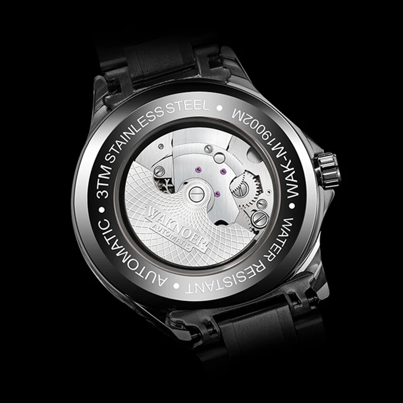 WAKNOER мужские часы лучший бренд класса люкс automatic Tourbillon водонепроницаемые механические часы мужские черные часы из нержавеющей стали со скелетом