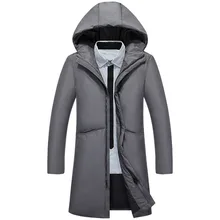 Красивый зимний популярный мужской пуховик, Сверхлегкий утиный пух, теплое пальто, черная длинная толстая куртка с капюшоном, мужское ветрозащитное пальто, парка