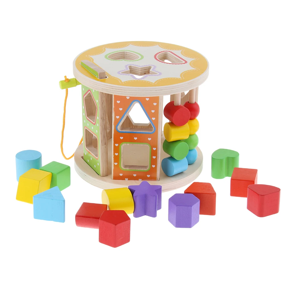 13 SHAPE SORTER 6 Colors Rolling Wooden Toy / Gift Blocks Baby Toddle