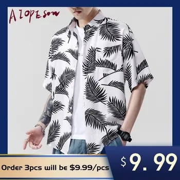 

AIOPEOSN New Summer Shirt Mens Clothing Tops Fashion Casual Hawaiian Shirt Beach Loose Oversize Trend Street Printing Mens Shirt