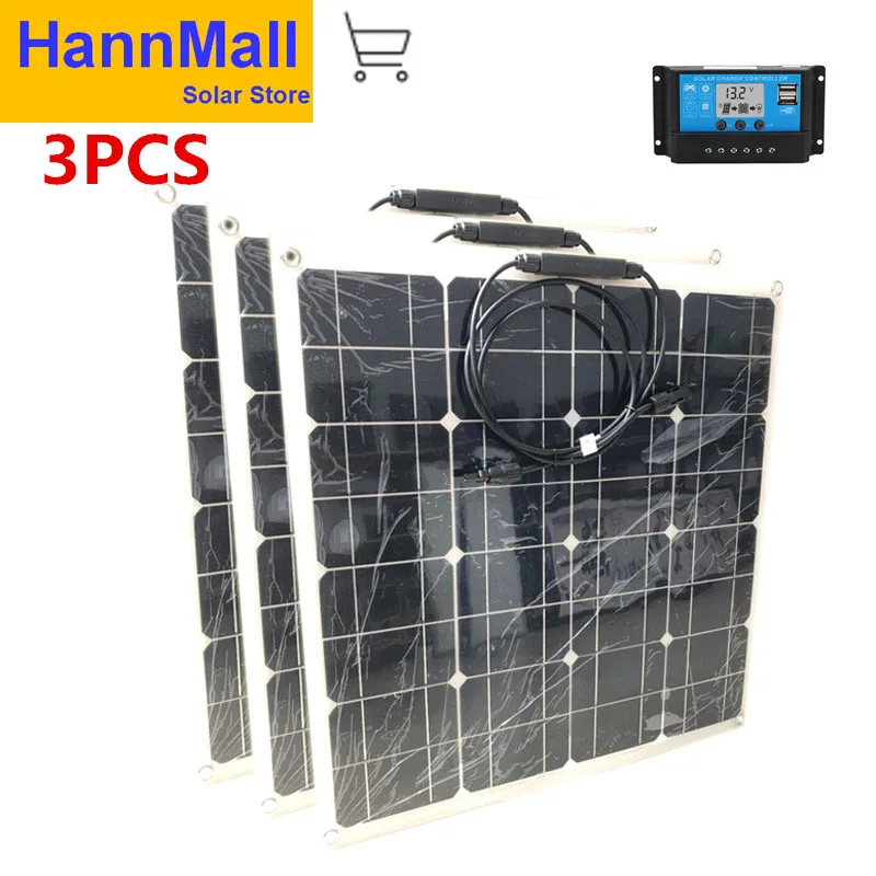 HannMall 18V 50W Flexible Solar Panel Solar Charger For 12V Car Battery Monocrystalline Cells For Hause,boat,roof with MC4 Cable