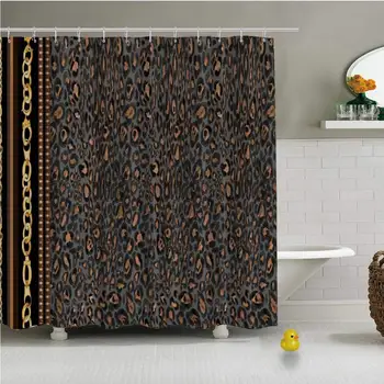 

Seamless Chain Leopard Skin Border Striped Modern Shower Curtain for Bathroom,72''L x 72''W