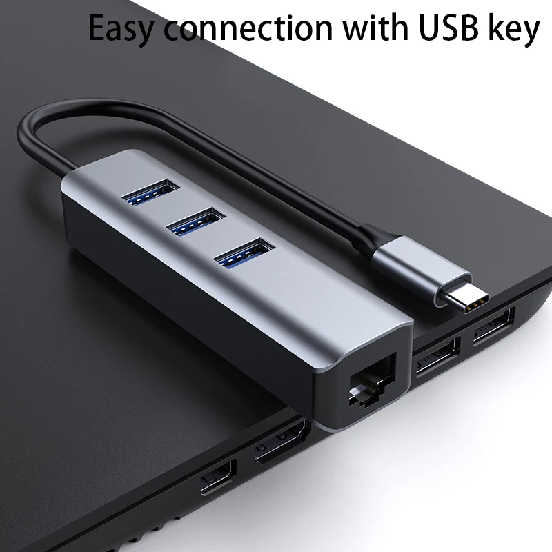 Type C 4 в 1 концентратор 3 порта USB3.0 + интерфейс сетевой карты адаптер гигабитный