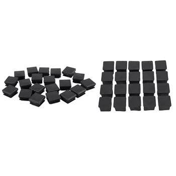 

WSFS Hot 20Pcs Square Chair Table Leg Foot Rubber Covers Protectors 25mm x 25mm & 20 Pcs Plastic Square Blanking End Caps Tube I