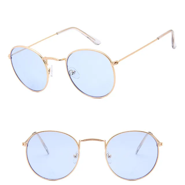 LeonLion 2021 Fashion Retro Sunglasses Men Round Vintage Glasses for Men/Women Luxury Sunglasses Men Small Lunette Soleil Homme GoldOceanBlue
