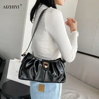 

Solid Color Women Handbag Lady Pleated PU Fashion Underarm Shoulder Tote Bags for Outdoor Shopping Traveling Ornaments