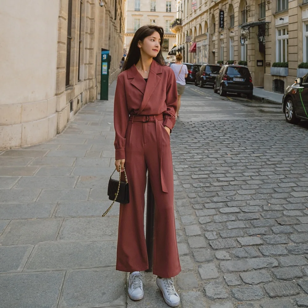 

OL Young Elegant Set 2019 Autumn New Style Retro CHIC Suit Jacket + High-waisted Loose Pants Two-Piece Set