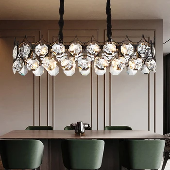 Best Modern Luxury Chandelier Lighting For Living Room Rectangle Restaurant Chandeliers Black Stainless Steel Octagon Crystal