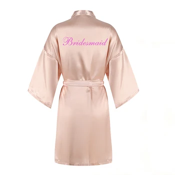 

sexy champange wedding robe hot pink writing satin silk women bridesmaid kinomo robes bride dressing gown sexy bridal bath robes