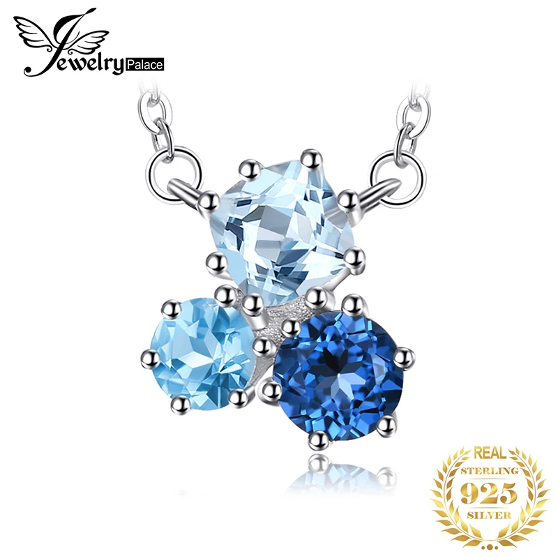 

JewelryPalace 1.7ct Genuine Multi London Blue Topaz Pendant Necklace 925 Sterling Silver 18 Inches Fashion Jewelry For Women